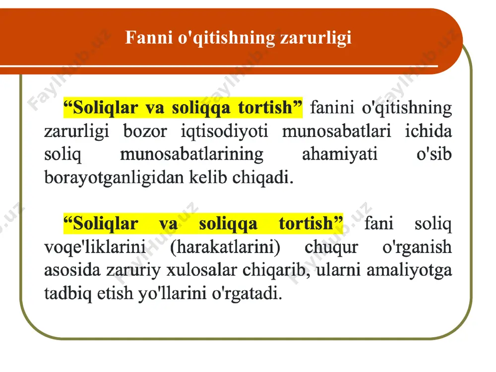 llantirishda soliqlarning ahamiyati (foizlarda) *prognoz ko’rsatkichlar ko'rsatkichlar 2018 yil 2019 yil 2020 yil 2021 yil 2022 yil* daromadlar, davlat maqsadli jamg'armalar daromadlarisiz, jami 100 100 100 100 100 bevosita soliqlar 20,6 28,4 31,6 31,8 31,7 bilvosita soliqlar 53,7 45,8 45,4 42,5 36,6 resurs soliqlari va mol-mulk solig'i 15,6 16,5 16,2 13,2 11,3 qo'shimcha foyda solig'i 2,2 0,1 - - - boshqa daromadlar va soliq bo'lmagan boshqa tushumlar 7,9 9,2 6,8 12,5 20,4 2020-2022-yillarda soliq yuki va davlat byudjeti daromadlari soliq hisoboti (sk. 81-84 moddalar) soliq hisoboti (sk. 81-84 moddalar) soliq hisoboti (sk. 81-84 moddalar) * soliq hisoboti (sk. 81-84 moddalar) soliq majburiyatini bajarish 85-modda. sk. soliq majburiyati soliq majburiyatini bajarish 85-modda. sk. soliq majburiyati soliq majburiyatini bajarish 86-modda. soliq majburiyatini bajarish tartibi va muddati soliq majburiyatini bajarish 86-modda. soliq majburiyatini bajarish tartibi va muddati soliq majburiyatini bajarish 87-modda. soliq majburiyatining tugatilishi soliq majburiyatini bajarish 87-modda. soliq majburiyatining tugatilishi soliq majburiyatini …