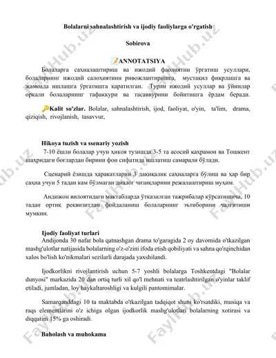 bolalarni sahnalashtirish va ijodiy faoliylarga o'rgatish — DOCX