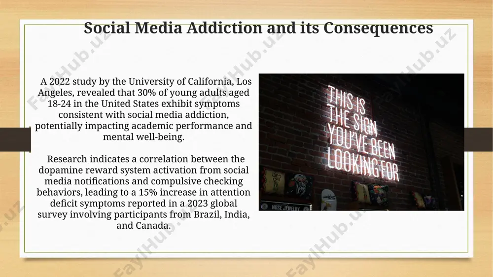 g social media, to prevent uncontrolled scrolling and ensure a balance between online and offline activities. prioritize real-life interactions. follow at least 5 accounts focused on positivity, nature photography (e.g., from national parks like yosemite), or educational content from reputable sources in europe, to cultivate a more balanced and enriching online experience, counteracting negativity. the impact of social media on self-esteem a 2019 pew research center study revealed that 45% of us teens felt pressure to present a perfect image online, impacting self-esteem negatively, leading to increased anxiety and body image issues among young girls in particular. research from the university of california, los angeles, shows a correlation between heavy social media use (over 2 hours daily) and a 60% higher risk of developing symptoms of depression and low self-worth among young adults aged 18-25 in metropolitan areas thank you for your attention @taqdimot_robot image7.jpg image8.jpg image9.jpg image10.jpg image11.jpg image12.jpg …