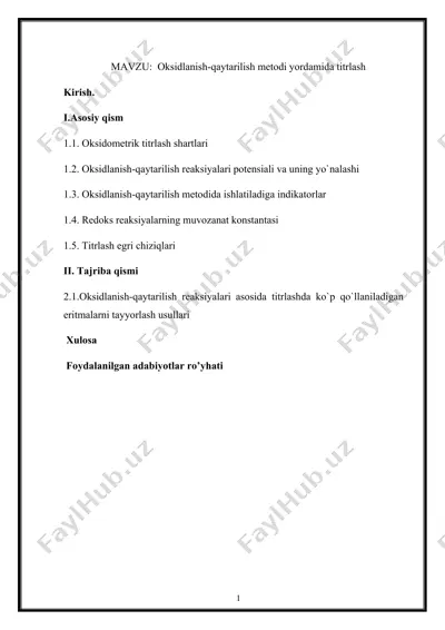 oksidlanish-qaytarilish metodi yordamida titrlash — DOCX