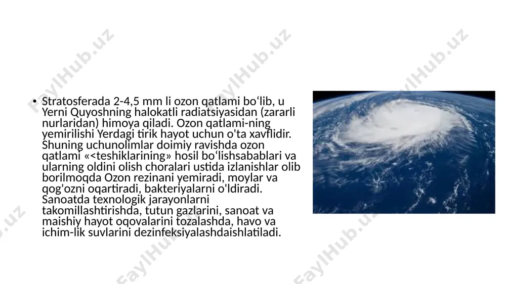 in bo'lsa. 0 c -111,9 gaz sovutish ustiga suyuqlik aylanadi. ozon teshiksayyora ustida ozon qatlamini o'rganish 70 yil olimlar, muzlatgichlar, konditsionerlar va aerosollerin ishlatiladigan kimyoviy moddalar, ozon halok mumkin, deb topildi. gazlar bu qurilmalar yoki turli aerozollar usuli har bir voqea ta'mirlash havo kiriting. olimlarning fikricha, zararli gazlar, oxir-oqibat, ozon molekulalarini erishish. oddiy kislorod kirib, uni aylantirish, ozon tarkibiy formulasini barbod xlor-ftor, xlor uglevodorodlar, shunday qilib, quyosh radiatsiya xabarlarini. shunday qilib, himoya qatlami yo'q qilinadi. antarktida ustida ozon qatlami katta teshik joylashtirildi: hatto 15 yil keyin, britaniya olimlari bir ajoyib kashfiyot qildik. bu teshik har bahor paydo bo'ladi va taxminan aqsh hududida bir hajmini etadi. fasllar o'zgarishi tufayli shamol yo'nalishi o'zgarishi, teshik yana ozon molekulalarining bilan to'lgan bo'lsa. shunday qilib molekulalar bir qator gaz qatlami yupqaroq bo'lib, boshqa qismlari kabi, teshik to'ldiradi. quyoshdan ultrabinafsha nurlari atmosferaning orqali o'tadi, ular kislorod normal ikki atomli molekulalar halok. bir qo'shni kislorod biriktirilgan har …