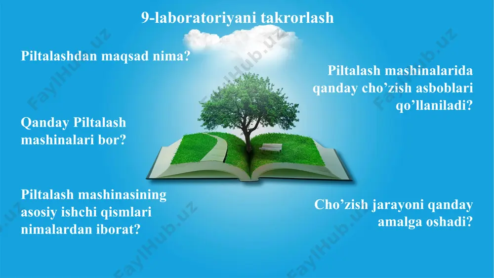 iklash mashinasining cho’zish asbobi 1-yuklash richagi 2-ta’minlovchi ustki valik (eow) 3-o’rta ustki valik (mow) 4-chiquvchi ustki valik (aow) 5-ta’minlovchi silindr (euw) 6-chiqaruvchi silindr (auw) 7-o‘rta silindr (muw) 1- pilta 2- ta’millash juftligi 3- o’rta juftlik 4- chiqaruvchi juftlik 5- zichlagich 1- umumiy cho’zish miqdorini o’zgartiruvchi shesterna nw 2- o’zgarmaydigan cho’zish shesrernasi d15 i- chiqaruvchi silindr (auw) diametri ii- o‘rta silindr (muw) diametri iii- ta’minlovchi silindr (euw) diametri wv- o’zgarmaydigan shesrerna nv- o’zgaradigan shesrerna. d16, d17, d18, d19 – tishlari soni o’zgarmaydigan shesrernalar zinser-668 piliklash mashinasi cho’zish asbobining silindrlariga harakat uzatilishi 5-ta’minlovchi silindr (euw) 6-chiqaruvchi silindr (auw) 7-o‘rta silindr (muw) v1-dastlabki cho’zish zonasi v2-asosiy cho’zish zonasi vg-umumiy cho’zish zonasi 3x3 tizimidagi сho’zish asbobi i- chiqaruvchi сho’zish juftligi ii-oraliq сho’zish juftligi iii-ta’minlovchi сho’zish juftligi a-dastlabki сho’zish zonasi b – asosiy сho’zish zonasi ushbu сho’zish asbobi uch zichlagichdan, ikki tasmachadan, uch silindr va uchta valiklikdan tashkil topgan bo’lib, сho’zish ikki zonada amalga oshiriladi. …