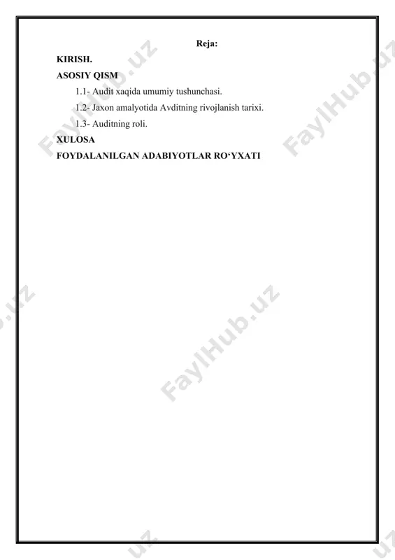 belgilashi lozim.” 1 . o‘zbekiston respublikasi prezidentining 2017-yil 7-fevraldagi «o‘zbekiston respublikasini yanada rivojlantirish bo‘yicha harakatlar strategiyasi to‘g‘risida»gi2 pf-4947-sonli farmonida belgilangan 2017–2021-yillarda o‘zbekiston respublikasini rivojlantirishning beshta ustuvor yo‘nalishi bo‘yicha harakatlarstrategiyasida1 belgilangan vazifalardan kelib chiqib, o‘zbekistonda amalga oshirilayotgan ijtimoiy-iqtisodiy islohotlar davrida auditorlik faoliyatining me’yoriy-huquqiy va uslubiy bazasi takomillashtirilmoqda, shuningdek, auditorlik faoliyatini litsenziyalashning soddalashtirilgan va muddatsiz tizimi joriy etilmoqda, bu auditorlik xizmatlari bozorining shakllanishiga va mahalliy auditorlik tashkilotlari auditorlik kompaniyalarining yirik xalqaro tarmoqlariga kirishini ta’minlashga imkon yaratadi. jahon iqtisodiyotiga jadal sur’atlar bilan integratsiyalashayotgan o‘zbekistonda hozirgi kunda xalqaro moliyaviy hisobotlar va audit standartlariga o‘tish masalalariga alohida e’tibor berilmoqda. mamlakatimizda auditorlik faoliyatini yanada takomillashtirish zarurati bozor iqtisodiyoti talablariga javob beradigan tijorat direktori, moliya direktori, mijozlar bilan ishlash va xaridlar bo‘yicha loyiha menejeri va boshqa yangi lavozimlarni xalqaro amaliyotga mos ravishda, ularning mansab majburiyati va vazifalarini aniq belgilagan holda, keng joriy etish vazifalari orqali ham namoyon bo‘ladi. 2018-yil 19-sentabr da o‘zbekiston respublikasi prezidentining pq-3946-son «o‘zbekiston respublikasida …