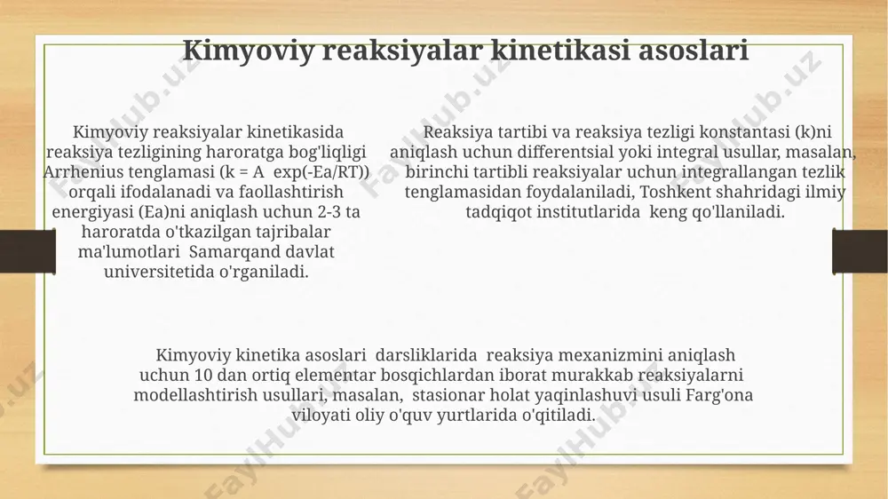 kimyoviy reaksiyalarning kinetik parametrlarini va faollanish energiyasini aniqlash usullari - Page 5