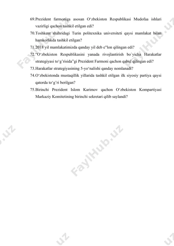 o'zbekistoning eng yangi tarixi yakuniy nazorat test savollari - Page 5