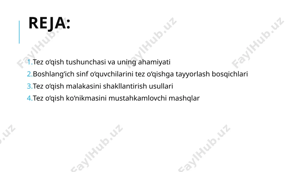 bosqichda matn bilan ishlash ko‘nikmalari – savol-javob qilish, matndan asosiy fikrni ajratish, qisqacha mazmun aytish kabi metodlar qo‘llaniladi. shuningdek, bolaning diqqatini kuchaytirish uchun maxsus mashqlar – chiziq ustidan ko‘z yugurtirish, so‘zlarni teskari tartibda o‘qish, tez o‘qish uchun mo‘ljallangan matnlar bilan ishlash usullari ishlatiladi. so‘nggi bosqichda esa bolani mustaqil ravishda tez va tushunib o‘qishga undovchi topshiriqlar beriladi. bunda o‘qishdan zavqlanish, matnni tahlil qilish va o‘qilgan fikrni hayot bilan bog‘lay olish ko‘nikmalariga e’tibor beriladi. tez o‘qish malakasini shakllantirish usullari tez o‘qish malakasi maqsadli mashq va metodlar orqali shakllantiriladi. bu usullar bolalarning yoshiga, individual qobiliyatiga va o‘quv darajasiga qarab tanlanadi. eng samarali usullardan biri – “ko‘z yugurtirib o‘qish” metodidir. unda o‘quvchi so‘zma-so‘z emas, balki butun ibora yoki jumlani birdaniga idrok qiladi. bu esa o‘qish tezligini sezilarli darajada oshiradi. yana bir samarali usul – “vaktli o‘qish” metodidir. bu metodda o‘quvchiga matn o‘qish uchun aniq vaqt belgilanadi va belgilangan muddatda o‘qib chiqish topshiriladi. har safar …