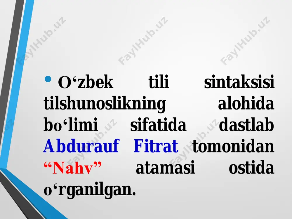 fatida ko‘plab nutqiy hosilalardagi umumiy belgi-xususiyatlarni o‘zida jamlaydi. • masalan, kitobni o‘qimoq, xatni yozmoq va qo‘yni sotmoq birikmalaridagi kitobni, xatni, qo‘yni tobe a‘zolari quyidagi umumiy belgilarga ega: • ot turkumiga mansublik; • tushum kelishigi bilan shakllanganlik; • tobe a‘zolik. • lsq mohiyat va nutqiy hosila hodisa sifatida. lsq nutqiy hodisalar zamirida yashiringan, ularning ichki, barqaror, o‘zgarmas mohiyati bo‘lib, u nutqiy hosilalardagi rang- barangliklarga befarqdir. • nutqiy hosila esa bu mohiyatni turli nutq sharoitlariga mos ravishda rang-barang ko‘rinishlarda aks ettiruvchi, biroq mohiyat chegarasidan tashqariga chiqa olmaydigan vaqtinchalik hodisadir. masalan, [ot + fe‘l] qolipi o‘zgarmasdan turadi. ammo uning hosilalari turfa ko‘rinishlarda bo‘ladi. • lsq imkoniyat va nutqiy hosila voqelik sifatida. lsqlar voqelikka aylanmagan, namoyon bo‘lishi uchun zarur shart- sharoit va ehtiyoj talab etiladigan imkoniyatdir. • nutqiy hosilalar esa ana shu imkoniyatning yuzaga chiqishi, voqelikka aylanishidir. • lsq - sabab, nutqiy hosila uning oqibatidir. lsq - bu o‘ziga muvofiq keladigan biror natija keltirib …