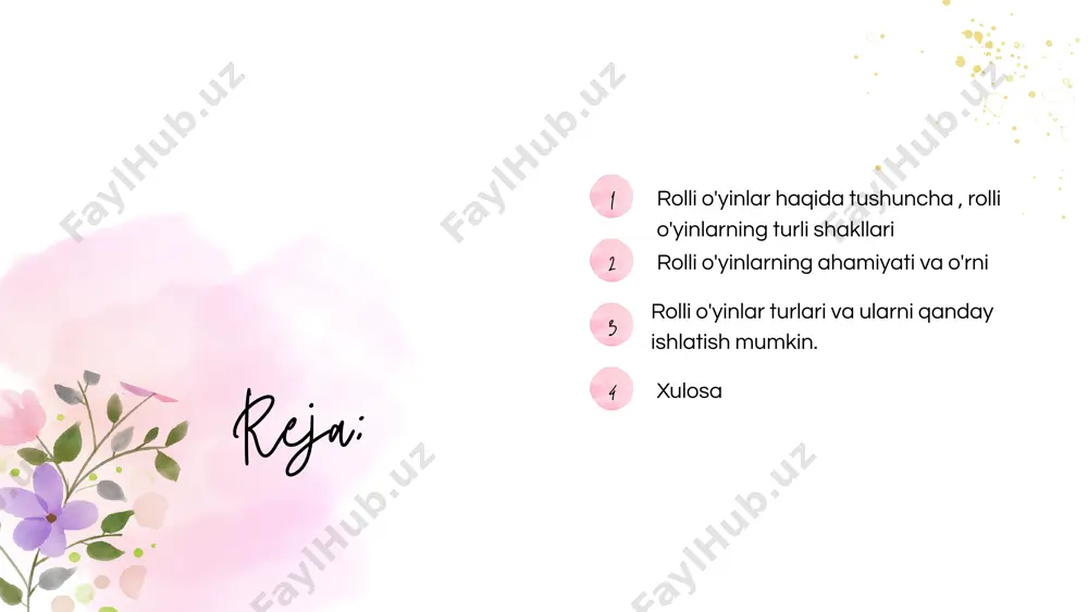 rels/slide4.xml.rels ppt/slides/_rels/slide5.xml.rels ppt/slides/_rels/slide6.xml.rels ppt/slides/_rels/slide7.xml.rels ppt/slides/_rels/slide8.xml.rels ppt/slides/_rels/slide9.xml.rels ppt/slides/_rels/slide10.xml.rels ppt/slides/_rels/slide11.xml.rels ppt/slides/_rels/slide12.xml.rels ppt/slidelayouts/_rels/slidelayout1.xml.rels ppt/slidelayouts/_rels/slidelayout2.xml.rels ppt/slidelayouts/_rels/slidelayout3.xml.rels ppt/slidelayouts/_rels/slidelayout4.xml.rels ppt/slidelayouts/_rels/slidelayout5.xml.rels ppt/slidelayouts/_rels/slidelayout6.xml.rels ppt/slidelayouts/_rels/slidelayout7.xml.rels ppt/slidelayouts/_rels/slidelayout8.xml.rels ppt/slidelayouts/_rels/slidelayout9.xml.rels ppt/slidelayouts/_rels/slidelayout10.xml.rels ppt/slidelayouts/_rels/slidelayout11.xml.rels [content_types].xml click to edit master title style click to edit master text styles second level third level fourth level fifth level 7/21/2025 ‹#› “matematika va informatikani o’qitish metodikasi” fanidan mustaqil ishi reja: 1 2 3 4 rolli o'yinlar haqida tushuncha , rolli o'yinlarning turli shakllari rolli o'yinlarning ahamiyati va o'rni rolli o'yinlar turlari va ularni qanday ishlatish mumkin. xulosa rolli o'yinlar haqida tushuncha , rolli o'yinlarning turli shakllari o'qitish jarayonida rollarga bo'lib o'ynaladigan o'quv o'yinlari (yoki rolli o'yinlar) o'quvchilarga faol ishtirok etish, bilim va ko'nikmalarni amaliy ravishda o'zlashtirish imkoniyatini beradi. bu turdagi o'yinlar o'qitish metodikasi sifatida juda samarali hisoblanadi, chunki ular o'quvchilarning kreatsion fikrlash, jamoada ishlash, va mas'uliyatni bo'lishish kabi qobiliyatlarini rivojlantiradi. rolli o'yinlarning ahamiyati va o'rni: faol o'qitish va o'quvchilarning ishtiroki interaktivlik: jamoada ishlash kreatsion va tanqidiy fikrlashni rivojlantirish …