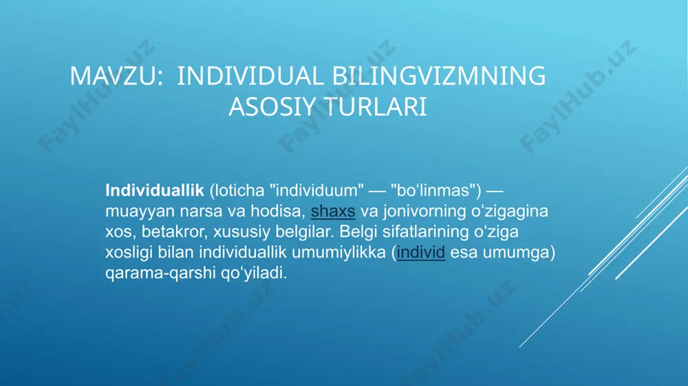 ing lisoniy shaxsi va h.k. sifatida ishtirok etishi mumkin. ya’ni, “so‘zlovchi inson” tadqiqotning ko‘pqirrali obyektini namoyon qiladi. shuning uchun lisoniy shaxsni tadqiq etish, avvalo, insonlar nutqiy muomalasini turlarga ajratish, tasniflashni taqozo qiladi. ijtimoiy psixolingvistikaning vazifalari quyidagilardan iborat: 1. lisoniy shaxs turlarini aniqlash. 2. lisoniy shaxsni jinsi, yoshi, ijtimoiy maqomi, intellekti va h.k. omillardan kelib chiqqan holda tavsiflab berish. 3. lisoniy shaxsni muayyan madaniy muhitda o‘rganish. 4. turli madaniyat vakillari nutqiy muomalasidagi farqlarni tadqiq etish. olamning manzarasi (lisoniy ham) tushunchasi insonning olam haqidagi tasavvurlarini o‘rganish asosida yaratiladi. olam – o‘zaro munosabatdagi inson va muhit bo‘lsa, olam manzarasi – inson va muhit haqidagi ma’lumotni qayta ishlash natijasidir. agar olamning obrazi bo‘linmaydigan yaxlit butunlikni namoyon qilsa, olamning manzarasi dunyo haqidagi turli darajadagi bilimlar majmuyini va uning obyektlariga bo‘lgan munosabatni namoyon qiladi. olamning obrazini to‘g‘ridanto‘g‘ri reflekslar vositasida anglab bo‘lmaydi, uni faqat o‘ziga xos obrazlarni “o‘z boshidan kechirish” orqaligina tushunish mumkin. olam manzarasini “odatdagi” bilish …