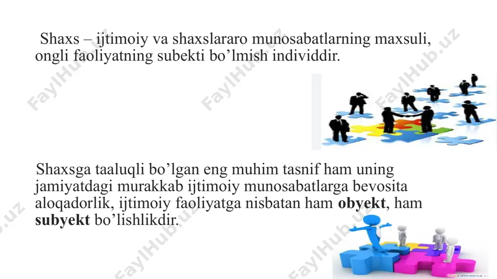 an ajralib turadi. yettinchi davr - yetuklik davrida hayotiy faoliyatning barcha soxalarida maxsuldorlik tuyg’usi uzuliksiz hamroh bo’ladi va ezgu niyatlarning amalga oshishida turtki bo’ladi. sakkizinchi davr – qarilik, inson sifatida o’z burchini uddalay olganligidan, qanoatlanish xususiyatlari mavjud. 3.shaxsning ijtimoiylashuvi“ men” obrazi o‘z- o‘ziga baho berish. sahxsning o’zi, o’z xulq-atvori xususiyatlari, jamiyatdagi mavqeini tasavvur qilishdan hosil bo’lgan obraz – “men” obraz deb atalib, uning qanchalik adekvatligi va reallikka yaqinligi shaxsning jamiyatdagi ijtimoiy mavqeini belgilaydi va uning barkamollik mezonlaridan hisoblanadi. “men” obrazining ijtimoiy psixologik axamiyati shundaki, u shaxs tarbiyasining va tarbiyalanganligining muhim omilidir. shu nuqtai nazardan olib qaralganda, tarbiyaga shaxsni o’zi o’z sifatlari to’g’risidagi tasavvurlarini shakillantirish jarayonidir, deb ta’rif berish mumkin. 4.o‘z-o‘zini rivojlantirish. o’z-o’zini rivojlantirish – bu o’z shaxsini takomillashtirish va ko’zga tashlanadigan moyillik deb ta’riflanadi. buning aksi, o’zini- o’zi boshqarish, osiyo jamiyatlarining madaniy qadriyatlari bilan ko’proq mos keladi. bu kanadalik va yaponiyalik kollej o’quvchilarini taqqoslagan labaratoriya tadqiqotida qo’llab- quvvatlandi. o’z-o’zini rivojlantirish …