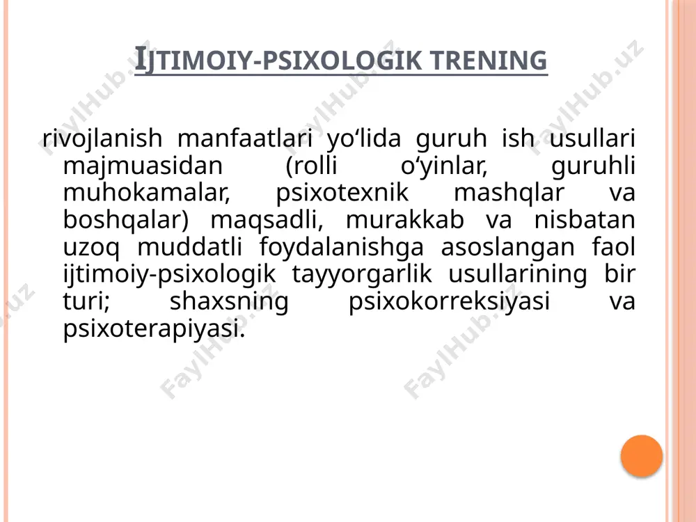 iv buzilishlarning natijasidir . inson o'z muhitiga moslashishi kerak . har bir vaziyat uchun optimal xulq-atvori borligi sababli , insonga kerak keyin uni o'zlashtirishingiz kerak. trening sifatida trening paradigmasi xulosa: inson xatti-harakati , umuman olganda, atrof-muhitga bo'lgan munosabatdir . barcha turlarda o'rganish sinov va xato orqali sodir bo'ladi: samarali xatti-harakatlar atrof-muhitdan ijobiy quvvat oladi va samarasiz xatti-harakatlar salbiy mustahkamlanadi. binobarin, mustahkamlash tizimini to'g'ri tashkil etish orqali odamda optimal xulq-atvor namunasini shakllantirish , uni takrorlash orqali mustahkamlash mumkin . murabbiy "yagona to'g'ri" bilimning tashuvchisi pozitsiyasini egallaydi . mijozlar trener tomonidan ob'ektlar holatiga joylashtiriladi. ularning vazifasi murabbiyning ko'rsatmalariga qat'iy rioya qilishdir . repetitorlik murabbiyning dunyo qiyofasi dunyo alohida elementlar to'g'ridan-to'g'ri va teskari aloqalar bilan bog'langan tizim degan g'oyaga asoslanadi . har qanday ta'sir keyingi o'zaro ta'sirlarga ma'lum tuzatishlar kiritadigan javob hosil qiladi . dunyo turli odamlarga turli sub'ektiv tasvirlarda taqdim etiladi . bu tasvirlar haqiqatga ko'proq yoki kamroq mos kelishi mumkin, lekin …