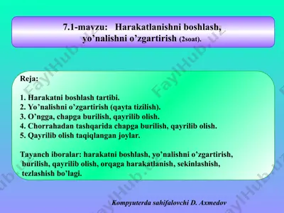 harakatlanishni boshlash va yo’nalishni o’zgartirish — PPT