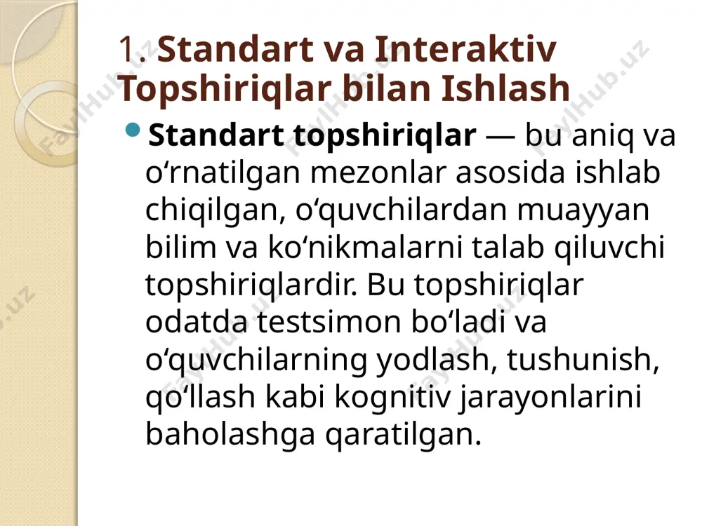 hda o‘quvchilardan nafaqat ilmiy bilimlarni, balki muammoni hal qilishda tanqidiy fikrlash va tizimli yondashuvni qo‘llash talab qilinadi. vazifalar faqat ilmiy bilimlarni baholash emas, balki o‘quvchining mantiqiy fikrlashini va mustaqil ishlash qobiliyatini ham sinovdan o‘tkazadi. xulosa: standart va interaktiv topshiriqlar orqali o‘quvchilar bilimlarni nafaqat yodlash, balki amaliyotda qo‘llashni o‘rganadilar. bu topshiriqlar ilmiy savodxonlikni rivojlantirishda muhim rol o‘ynaydi. vazifalarni ilmiy bilimlar turlari, mazmun sohasi va kognitiv daraja bo‘yicha guruhlash, o‘quvchilarning ilmiy kompetensiyalarini yanada yaxshiroq o‘lchash imkonini beradi. pisa dasturining tabiiy fanlar va ilmiy savodxonlikni baholashga qaratilgan vazifalari o‘quvchilarning ilmiy bilimlarni amaliyotga tatbiq etishdagi muvaffaqiyatlarini baholashga yordam beradi, bu esa global ta'lim tizimidagi o‘quvchilarning ta'lim darajasini aniqlashda muhim ahamiyatga ega. /docprops/thumbnail.jpeg
