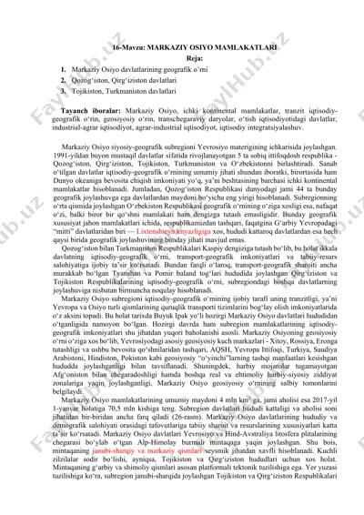 markaziy osiyo mamlakatlari — DOCX