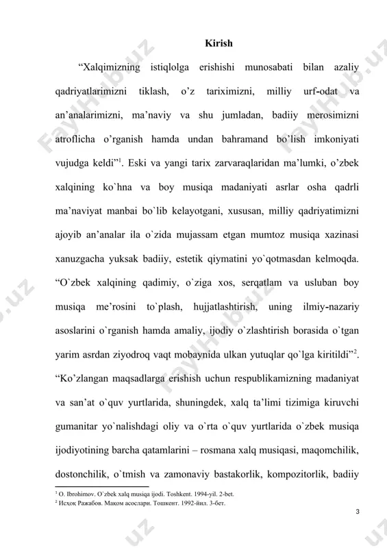 mda shahobchalaridan iborat. shashmaqom ikkinchi guruh sho’balari xususida. ma’lumki, o`zbek-tojik maqomlari tom ma’nodagi nota yozuvi bo`lmagani sababli, ustoz sozanda va xonandalardan shogirdlarga og`zaki tarzda o`tib, bizning kungacha yetib kelgan. o`tmishda turli shakllarda yashab kelgan maqomlarning amaliy jihatlarini bizgacha yetib kelgan o`zbek-tojik maqomlari turkumidagi birdan-bir janr — shashmaqomda ko`rish mumkin. “shashmaqom ashula bo`limidagi sho`balarning yuzaga kelishida xv asrda kuchaygan va hozirgi kungacha ham davom etib kelayotgan bastakorlik san’ati an’analari hal etuvchi ahamiyat kasb etganligi haqida aytib o`tilgan edi.”[footnoteref:7] [7: исҳоқ ражабов. мақомлар. “san’at” нашриёти. тошкент. 2006- йил. 182-бет] shashamaqom ashula bo`limlari anchagina murakkab shakldagi sho`balardan iborat. shashmaqom ashula bo`lmi “nasr” deb nomlanadi. “lug`aviy jihatdan ”nasr” so`zi arabcha “ko`mak”, “yordam”, “zafar”, “g`alaba”, “sochma asar” (proza) kabi ma’nolarni anglatishi mumkin. ushbu bo`limning barcha tarkibiy qismlari sho`ba, tarona va shahobchalardan iborat.”[footnoteref:8] [8: ravshan yunusov. о`zbek xalq musiqa ijodi ii-qism.toshkent. 2000-yil. 32-bet.] maqomlar ashula bo`limidagi birinchi guruhga kirgan sho`balar — saraxbor, talqin, nasrlar va ularning …