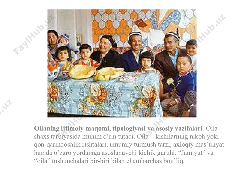 zimmasiga olish demakdir vasiylik – voyaga yetmagan yetim bolalarga ular voyaga yetgunga qadar g’amxo’rlik qilish va ularga qolgan mol-mulkka qarab turish hisoblanadi. www.arxiv.uz www.arxiv.uz homiylik hamda vasiylikka muhtoj bolalar guruhi: ota-onalari vafot etgan; ota-onalari bedarak yo’qolgan; ota-onalari ota-onalik huquqidan mahrum etilgan; ota-onalari muomalaga layoqatsiz; ota-onalari axloq tuzatish koloniyalarida jazo o’tayotgan; ota-onalari jinoyat sodir etishda ayblanib, hibsda saqlanayotgan; ota-onalari bola tarbiyasidan bo’yin tovlayotgan; ota-onalar vaqtincha tibbiy va ijtimoiy muassasalarga joylashtirilgan. bolani asrab olish borasidagi faoliyat bir necha bosqichda amalga oshiriladi. 1) bolani asrab oluvchi ota-onalarni izlash; 2) ariza topshirgan nomzodlar tomonidan anketa va zarur hujjatlarni to’ldirish; 3) oila, “mehribonlik uylari” yoki bola joylashgan boshqa ta’lim muassasasiga tashrif buyurish; 4) oila va uning “do’stlari”ni o’rganish (tashxis); 5) bo’lajak ota-onani boshlang’ich o’qitish (ota-onalar 23 kun davomida bola joylashgan muassasada nazariy bilimlarni egallash asosida malaka oshiradi); 6) bolani uni asrab olayotgan ota-onalarga topshirish (bu jarayon vasiylik va adliya organlari tomonidan amalga oshiriladi) o’zbekiston respublikasida …