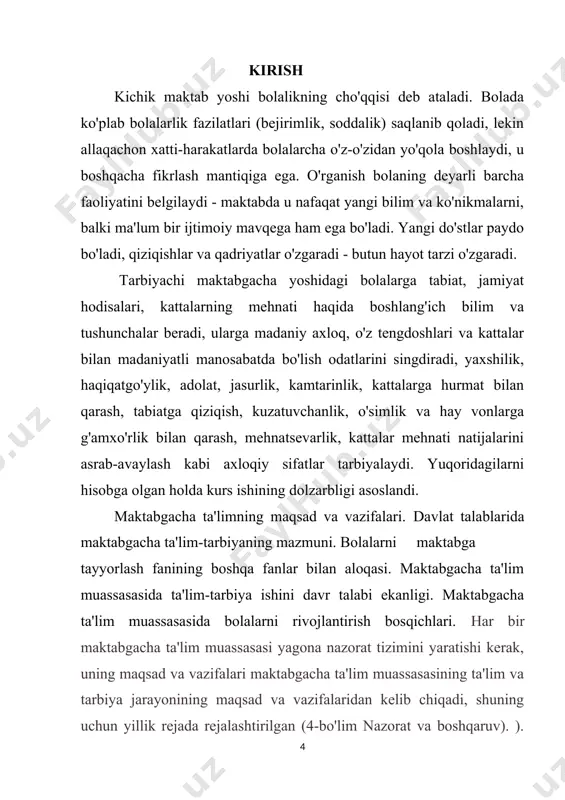 ati shakllanadi. ammo shu bilan birga, bu qoidalarga rioya qilishdan qoniqish emas, balki ularni buzish qo'rquvi ustunlik qiladi. bolalarda tashvish kuchayadi, hissiy qulaylik darajasi pasayadi. 7 yoshli birinchi sinf o'quvchilarida shunga o'xshash muloqot uslubi shunga o'xshash ta'sirga olib kelmaydi. barcha 6 yoshli bolalar moslashishda qiyinchiliklarga duch kelishadi: ba'zilarida letargiya, ko'z yoshlari, uyqu va ishtahaning buzilishi rivojlanadi; boshqalar haddan tashqari hayajonlanadi, asabiylashadi va jahldor bo'ladi. nisbatan qulay o'quv sharoitida psixologik kuchlanish 1,5 - 2 oydan keyin kamayadi. keyinchalik og'ir sharoitlarda u davom etib, nevrozlar va somatik kasalliklarni keltirib chiqaradi. 5.2 inqiroz rossiyalik psixologlarning fikriga ko'ra (l.s.vygotskiy, d.b. elkonin, l.i.bozhovich va boshqalar), maktabgacha va boshlang'ich maktab yoshi 7 yil inqirozi bilan ajralib turadi. bu o'z-o'zini tartibga solish inqirozi, 1 yillik inqirozni eslatadi. rivojlanishning ijtimoiy holati (ya'ni munosabatlar tizimi) o'zgarganligi sababli, bola o'zini yangi yosh davri chegarasida topadi. shu sababli, bolaning maktabga qabul qilish bosqichida ajratilgan 7 yillik inqiroz o'z-o'zini boshqarish inqirozi deb …