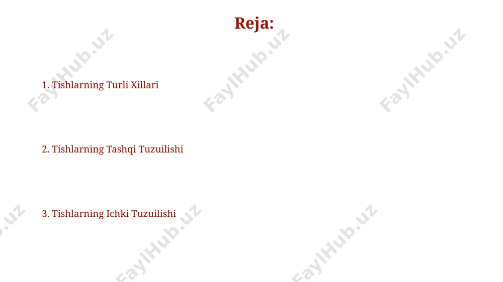 tashkil topgan bo'lib, inson tanasidagi eng qattiq to'qima hisoblanadi. pulpa pulpa ichida odontoblastlar deb ataluvchi maxsus hujayralar mavjud bo'lib, ular dentin hosil qilish va tishning mineralizatsiyasi jarayonida muhim rol o'ynaydi. ularning soni yoshga va tishning holatiga bog'liq. pulpa tishning markaziy qismida joylashgan bo'lib, yumshoq biriktiruvchi to'qimadan, qon tomirlari va nervlardan tashkil topgan, taxminan 0,5-1 mm qalinlikda bo'ladi. periodontal ligament periodontal ligamentda kichik qon tomirlari va nerv uchlari mavjud bo'lib, tishga qon ta'minotini ta'minlaydi va og'riq, bosim va harakatlanish kabi sezgilarni o'tkazadi. ushbu ligament 3 asosiy turdagi kollagen tolalarini o'z ichiga oladi: oksikolagen, i va iii tipdagi kollagen tolalari, ularning tarqalishi va yo'nalishi tishga tushadigan kuchlarga qarab o'zgaradi. dentin dentinning qattiqligi emalga qaraganda pastroq bo'lsa-da, uning mikroskopik naychalar (dentinal naychalar) tuzilishi tufayli tishning shaklini saqlash va kuchini ta'minlashda muhim rol o'ynaydi. ularning diametri taxminan 1-4 mikrometrni tashkil etadi. dentinning tarkibida joylashgan dentinal naychalardan pulpa bo'shlig'iga o'tuvchi nerv tolalari va dentinogenik hujayralar …