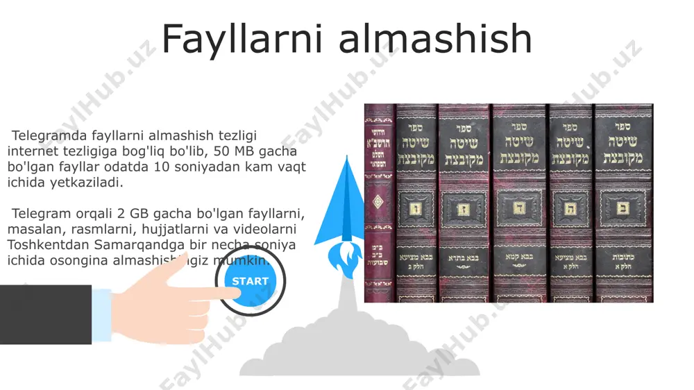 . telegramdagi guruhlarni boshqarish guruhlarni samarali boshqarish uchun, 50 ta dan ortiq a'zosi bo'lgan kanallarda, rolga asoslangan kirish huquqi tizimidan foydalaning. bu toshkentdagi ko'plab mutaxassislar tomonidan tavsiya etiladi. telegramdagi 1000 dan ortiq a'zoli guruhlarda, xabarlarni filtrlash uchun maxsus botlardan foydalanish samarqanddagi administratorlar orasida keng tarqalgan. bu, keraksiz xabarlarni kamaytirib, guruh faolligini oshirishga yordam beradi. xabarlarni yuborish va qabul qilish telegram orqali 10 mb gacha bo'lgan fayllarni, masalan, fotosuratlarni yoki hujjatlarni toshkentdan samarqandga bir necha soniya ichida yuborish mumkin. xabarlarni 1000 kishigacha bo'lgan guruhlarga yuborish imkoniyati mavjud bo'lib, bu katta miqdordagi odamlarga tezkor xabarlarni yetkazishda qulaylik yaratadi. 06 05 04 telegram interfeysi 01 02 telegram interfeysi foydalanuvchilarga 200 dan ortiq mamlakatda, jumladan, o'zbekiston, rossiya va qozog'istonda, 10 dan ortiq til variantlarida qulay matn va multimedia fayllarini almashish imkoniyatini beradi. telegram interfeysi orqali 2 gb gacha hajmdagi fayllarni, shu jumladan hujjatlar, videolar va audiolarni, bir necha soniya ichida uzatish mumkin, bu esa …