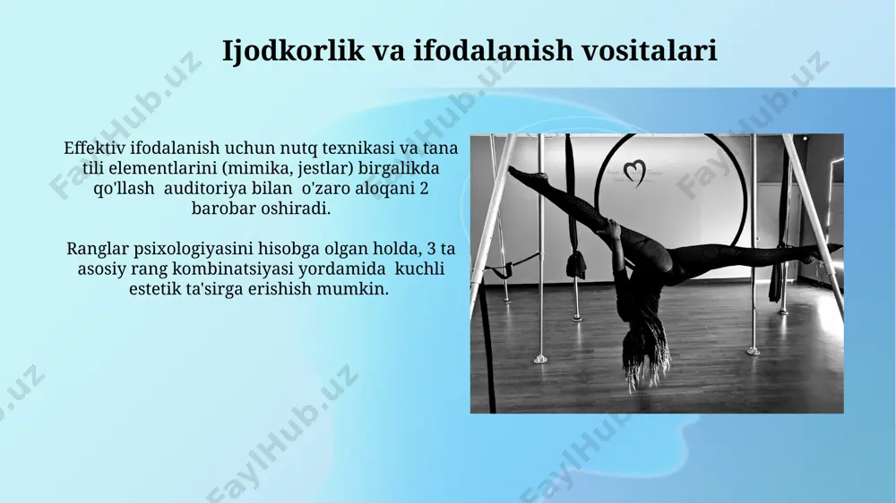 orqali, insonga barkamol shaxs bo'lib yetishishga yordam beradi. estetik tarbiya, go'zallik me'yorlarini anglash orqali, 15-20 yosh oralig'ida, yosh avlodni sog'lom turmush tarzini tanlashga, shu jumladan jismoniy faollikka undaydi. e'tiboringiz uchun rahmat @taqdimot_robot image2.jpg image3.jpg image4.jpg image5.jpg image6.jpg image7.jpg image8.jpg image9.jpg image10.jpg image11.jpg image1.png