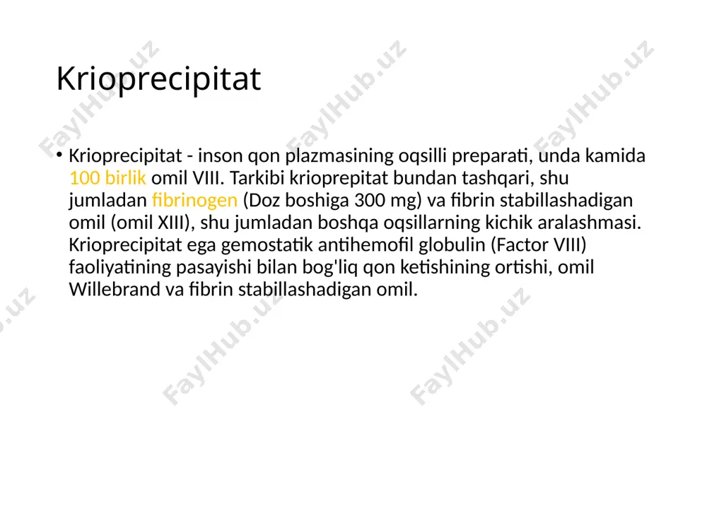 tormozlash faollashtiruvchi harakat streptokinazlar, urokinazlar va mato kinaz haqida fibrinoliz. neytrallashtiradi ta'siri kallikrein, tripsin va hyaluronidaz, kapillyarlarning o'tkazuvchanligini pasaytiradi. rag'batlantiradi trombotsitlar shakllanishi, sezgirlik trombotsitlar trombin uchun retseptorlari, tromboksanu va2 va boshqa endogen agregatlar. donor tarkibiy qismlarining transferi ehtimolini sezilarli darajada kamaytiradi perioperatif davr. aprotinin aprotinin keng spektrli proteolitik fermentlarning inhibitori antifibrinolitik xususiyatlari. shakllantirish qaytariladigan stechiometrik komplekslar fermentlarning inhibitörleridir, aprotinin plazma va mato faoliyatini bostiradi kallikrein, tripsin, plazma va boshqalar, kamaytirish fibrinolitik qon faoliyati, t. o. ta'minlash gemostatik harakat koagulopatiya. aprotinin koagulyatsiyani bir vaqtning o'zida faollashtirish bilan boshlaydigan pıhtılaşma aktivasyonun kontakt bosqichini inhibe qiladi fibrinoliz. sun'iy qon aylanish apparati va pıhtılaşma aktivasyonun foydalanish sharoitida, qonning begona yuzalar bilan aloqa qilishiga, plazma qo'shimcha inhibisyonuna sabab bo'ladi kallikrein bu koagulyatsiya tizimlarida buzilishlarni kamaytirishga yordam beradi fibrinoliz. kardiojarrohlik taqiqlangan-potentsial o'lim darajasini oshiradi. ice va zarba uchun ishlatiladi. desmopressin antidiuretik ta'sirga ega, viii qon ivish omilining faolligini rag'batlantiradi. viii omil va omil plazma darajasida o'sish …