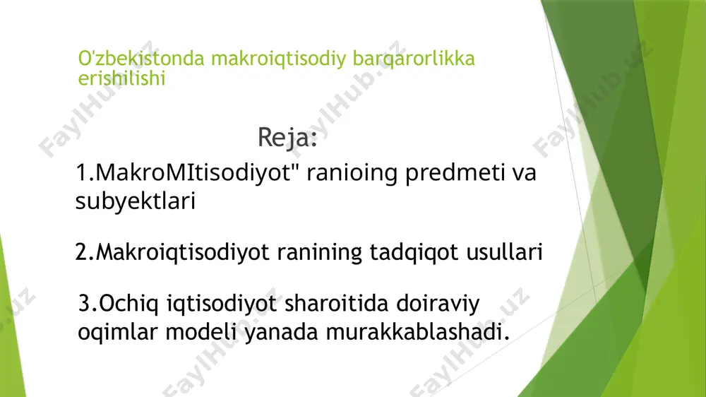 b) normativ makroiqtisoiyot. poziriv makroiqtisodiyot real iqtisodiy hodisalami va ulaming ajoqador:iiklarini o· rganadi. normativ makroiqtisodiyot esa qaysi sharoitlar yoki jihatlar maqbul yoki nomaqbul ekanligini belgilaydi, harakatning aniq yo'nalishlarini taklif etadi. mikroiqtisodiyot predmeti - bu "belgilanglm" iqtisodiy shart-sharoitlarda uy xo'jalikjari va fumalar darajac;ida iqtisodiy qaror qabul qilish mexanizmidir. mikroiqtisodiy tahlil obyekti alohida tovarlar bozor1ari, resurslar bozorlari, ulardagi talab va takjiflardan iborat bo'lsa, makroiqt:isodiyolda milliy iqtisodiyot darajasida mehna!, pul, tovarlar va xizmatlar bozorlarining o'zaro munosabatlari hamda o'zaro ta'siri tahlil qilinadi. makroiqtisodiyot ranining tadqiqot usullariga ilmiy mavhumlashish, anahz va sintez, deduksiya, induksiya, statistik kuzatuv, iqtisodiy matematik modellashtirish usullari kiradi. agregatlash, ya'ni bir qancha iqtisodiy ko'rsatkichlar va kategoriyalarni yagona makroiqtisodiy ko'rsatkich yoki kategoriyaga umumlashtirish orqali milliy iqtisodiyotdagi makroiqtisodiy jarayonlami tadqiq qilish imkoniyati yuzaga keladi. agregat ko'rsatkiehlar yordamida minglab alohida bozorlami mamlakatning yagona bozori sifatida ko'rib ehiqish mumkin bo'ladi. makroiqtisodiy modellarda tashqaridan bclgilanadigan. ya'ni modelcla tayyor kaualik 'ifatida qabul qilinadigan ekzocea o'zgaruvchilarbamda modelni yechisb natijasida …