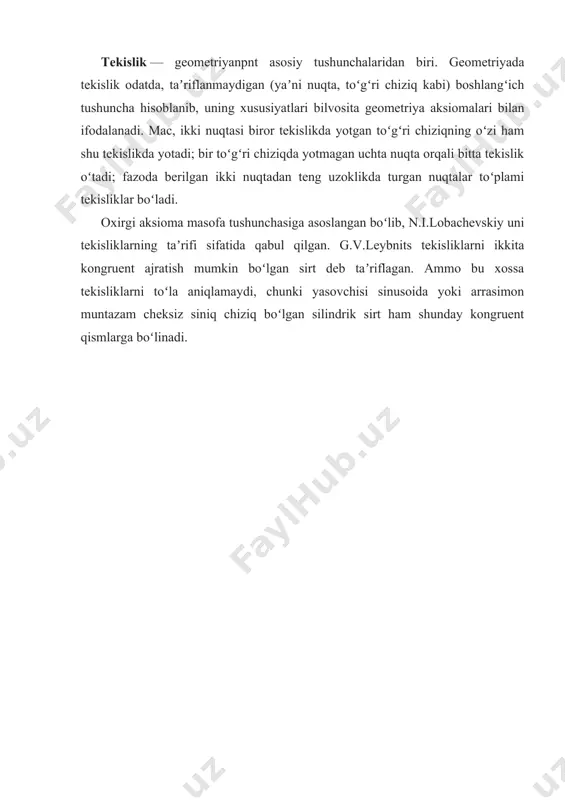 royeksiyalarda yasash mumkin. tekisliklarning proyeksiyalar tekisliklariga nisbatan vaziyatlari epyurda umumiy vaziyatdagi tekislikning biror izi proektsiyalar o`qlariga parallel yoki perpendikulyar bo`lmaydi va ixtiyoriy burchak hosil qilib joylashadi. agar tekislik proektsiyalar tekisliklarining biriga perpendikulyar yoki parallel joylashgan bo`lsa, bunday xususiy vaziyatdagi tekislik deyiladi. 1. proektsiyalar tekisligiga perpendikulyar tekisliklar. proektsiyalar tekisligiga perpendikulyar bo`lgan tekisliklar, proektsiyalovchi tekisliklar deyiladi. gorizontal proektsiyalovchi tekislik . gorizontal proektsiyalar tekisligiga perpendikulyar tekislik gorizontal proektsiyalovchi tekislik deyiladi. gorizontal proektsiyalovchi tekislikning frontal izi ox o`qiga perpendikulyar bo`ladi, gorizontal izi ixtiyoriy (90 ga teng bo`lmagan ) burchakda joylashuvi mumkin. tekislikning gorizontal p izining ox o`qi bilan hosil qilgan burchagi p (p p) tekislikning v tekisligi bilan hosil qilgan burchakning xaqiqiy qiymatiga teng bo`ladi. tekis geometrik figuralar bilan berilgan gorizontal proektsiyalovchi tekislikning gorizontal proektsiyasi to`gri chiziq bo`lib proektsiyalanadi. frontal proektsiyalovchi tekislik. frontal proektsiyalar tekisligiga perpendikulyar bo`lgan frontal proektsiyalovchi tekislik deyiladi. bunday tekislikning gorizontal p izi ox o`qiga perpendikulyar bo`ladi, frontal izi p izi …