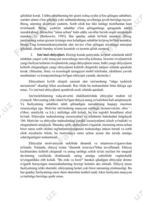 yatlari, uning chidamliligi va boshqalar bilan qiziqadi. estetik: mahsulotning ko'rinishi, shaklning jozibadorligi, rang sxemasining o'ziga xosligi, boshqa narsalar bilan uyg'unlashuv ehtimoli muhim ahamiyatga ega. ular go'zallik toifasi inson hayotida markaziy o'rinni egallagunga qadar hukmronlik qilishlari mumkin. obro ' - e'tibor sabablari: muayyan ijtimoiy guruhlarda ko'proq yoki kamroq ta'sir ko'rsatadi. moddiy farovonlik va hayot darajasining o'sishi bilan ularning ahamiyati ham oshadi. muvaffaqiyatga erishish, o'xshashlikning sabablari: aslida, obro ' - e'tiborga yaqin va ularning xilma-xilligi moda sabablariga yaqin. an'analarning maqsadi: asosan turli millatlar va millatlarning milliy-madaniy xususiyatlariga bog'liq. iste'molchi motivlarini tasniflashning yana bir misoli sifatida j. j. rossiter va l. persi (2001), iste'molchilarning xulq-atvori sohasidagi mutaxassislar. ular 2 guruhlarida birlashtirilgan sakkizta sotib olish motivlarini ko'rib chiqishni taklif qilishadi: salbiy (axborot) motivlar guruhi va ijobiy (transformatsion) motivlar guruhi. salbiy niyatlarga (ozodlik sabablari) quyidagilar kiradi: muammoni bartaraf etish, to'liq qondirish, aralash motivatsiya qabul qilish-oldini olish, normal charchash. ijobiy motivlar (mukofotning sabablari): hissiy zavq; intellektual …