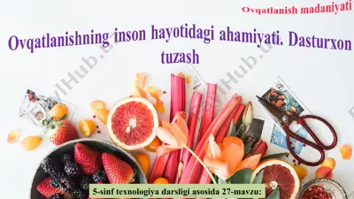 ovqatlanishning inson hayotidagi ahamiyati. dasturxon tuzash 5-sinf — PPT