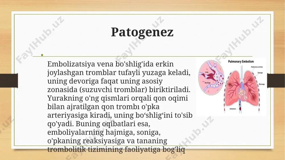 rshi ko’rsatma boʻlsa, yuqori xavfli oʻe uchun muqobil davolash usuli hisoblanadi. qaytalanish xavfi yuqori boʻlgan va antikoagulyant terapiyaga mutlaq qarshi ko’rsatmaga ega boʻlgan bemorlar kava filtrlarini oʻrnatishlari mumkin. ular devordan ajralib chiqadigan embollarni ushlab turadigan va oʻpka arteriyasiga kirishiga toʻsqinlik qiladigan toʻr filtrlari. kava filtri teri orqali, koʻpincha ichki boʻyin yoki son venasi orqali yuboriladi va buyrak venalari ostiga qoʻyiladi. image5.png image6.png image7.jpg image8.jpg image9.jpg image10.jpg image11.png image12.jpg image13.png image14.jpg image15.jpg image3.png image4.png /docprops/thumbnail.jpeg