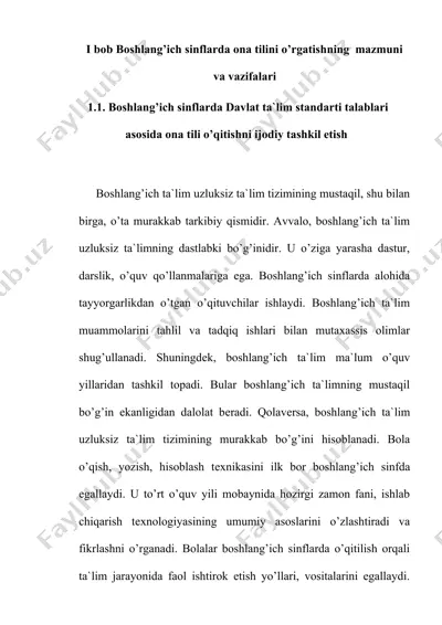 boshlang’ich sinflarda ona tilini o’rgatishning mazmuni va vazifalari — DOCX