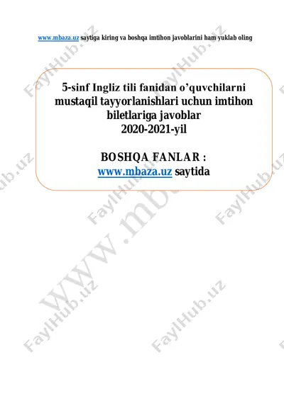 5-sinf ingliz tili fanidan imtihon javoblari — PDF