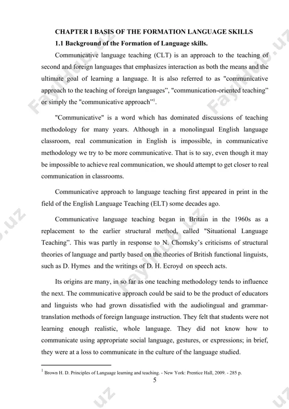 e approach was developed mainly in the context of english second language (esl) teaching. the question must be asked, however, how universal can its application be? a. malamah-thomas points out that "one can relatively easily reach a fair level of communication in english, which has a relatively simple morphology (e. g. simple plurals with ‘s’, no adjectival agreement, no gender markers, etc). neither is mastery of the highly irregular orthography of english a priority in an oral communication approach”. french, for example, requires mastery of an enormously greater number of elements to reach a similar first year communicative level (different articles in front of nouns, gender, adjectival agreement, numerous verbal forms etc.). it is fatal for the progression and motivation of the learner to ignore this complexity[footnoteref:3]. [3: doff a. teach english. - cambridge: cambridge university press, 2005. - 286 p.] clt is usually characterized as a broad approach to …