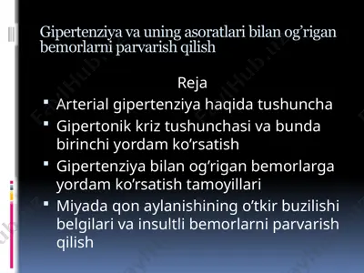 gipertenziya va uning asoratlari bilan og’rigan bemorlarni parvarish qilish — PPTX