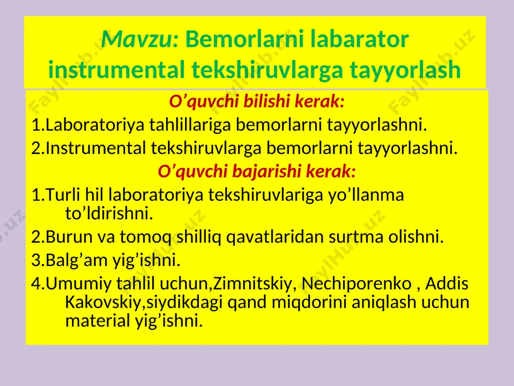 nafas yo'llaridan ajralib chiqadigan ajralma bo'lib, uning paydo bo'lishi hamisha o'pka yoki bronxlarda patologik jarayon borligidan darak beradi. kassallikni aniqlash uchun birinchidan balg'am miqdori, uning quyuq-suyuqligi, rangi, hidi va aralashmalarini hisobga olish zarur. balg'am shilliq, serozli, yiring va qon aralash bo'lishi mumkin. balg'amda qon yoki ipir-ipir qon bo'lganda hamshira darhol shifokorga xabar berishi lozim. bemor o'pkasida bo'shliq bo'lganda balg'am ko'p miqdorda ajraladi. balg'am yaxshiroq ko'chishi uchun bemor yotganda eng qulay vaziyatni tanlashi lozim - bu vaziyat yordamida drenaj qilish deyiladi. jarayon bir tomonlama bo'lganda bemor sog'lom yonboshida yotadi. vaziyat yordamida drenaj qilish kuniga 2-3 marta 20-30 daqiqadan o'tkaziladi. tibbiyot hamshirasi bemorning bu muolajani muntazam o'tkazishini kuzatib borishi zarur. bemor balg'amni tufdonga - qopqog'i burab berkitiladigan to'q rangli shisha idishga tupurishi lozim. kunlik miqdorni o'lchash uchun balg'amni darajalarga bo'lingan tiniq rangli shisha idishga solinadi va qorong'i, salqin joyda saqlanadi. laboratoriya tekshiruvi uchun ertalabki balg'am yoki kunlik balg'amning hamma miqdori olinadi. yaxshisi …