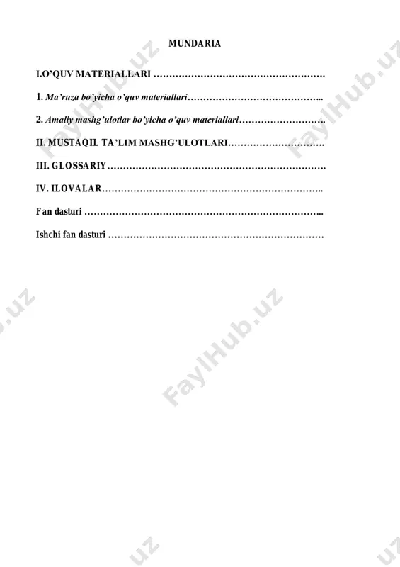 ni ko’raylik, albatta bu tenglamada o’zaro ta’sir effekti ( 3b -parametri) statistika nuqtai nazaridan qiymatga ega bo’lmasligi ham mumkin. ammo iqtisodiy nuqtai nazardan ma’noga ega. iqtisodiy tadqiqotlarda regressiya tenglamalari o’zlari ma’noga ega bo’la boshladilar. masalan, tannarxni  y ishlab chiqarish hajmiga  x (mahsulot birligi miqdori) bog’liqligi quyidagicha ifodalanishi mumkin: xzbzbxbay 321  bxayx  xzbzbxbay 321  tenglikni ikkala qismini ishlab chiqarish harajatlari hajmi  x bo’lsak, quyidagini olamiz: ' bir mahsulot birligi bir mahsulot bir mahsulot hisobida ishlab birligiga doimiy birligiga o zgaruvchanxarajatlar  bunday tenglamalarning parametrlari kichik kvadratlar usuli bilan baholanishi mumkin, ushbu parametrlarning xususiyatlari shundan iboratki ularning har biri aniq iqtisodiy ma’noga ega. ekonometrik tadqiqotlar quyidagi masalalarni o’z ichiga oladi: - iqtisodiy o’zgaruvchilar orasidagi bog’lanishlarni sifat jihatdan tahlil qilish, ya’ni bog’langan ( jy ) va bog’liq bo’lmagan ( kx ) o’zgaruvchilarni ajratish; - ma’lumotlarni tanlash; - jy va kx o’zgaruvchilar orasidagi bog’lanish shaklini aniqlash; - model …