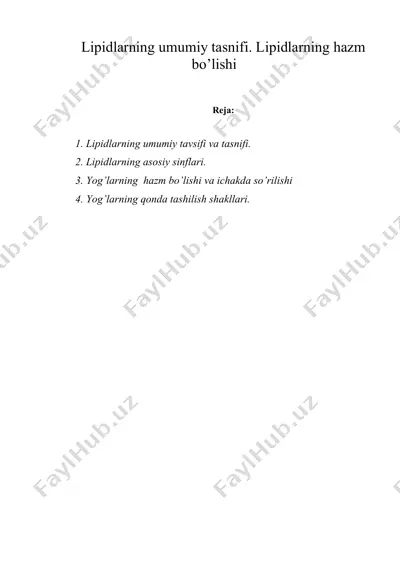 lipidlarning umumiy tasnifi. lipidlarning hazm bo’lishi — DOC