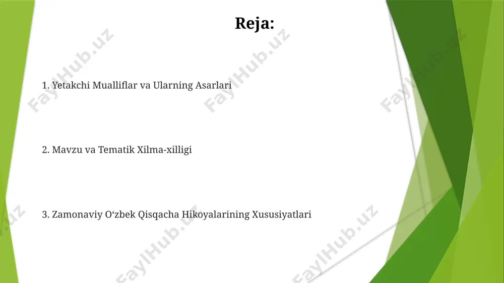 harlashuvning ijtimoiy ta’siri va yosh avlodning oʻziga xos muammolari, milliy va global madaniyatlarning aralashuvi aks ettirilgan. "yangi ovozlar" toʻplami tanqidchilar va adabiyotshunoslar tomonidan 3 ta asosiy yoʻnalish: eksperimental til, zamonaviy shahar hayoti va individualizm nuqtai nazaridan tahlil qilingan. yoshlar va kelajak: umid va xavotirlar toʻplamda kelajak haqidagi umid va xavotirlarni aks ettiruvchi 3 ta asosiy motiv: ta’lim, ishsizlik va muhabbat muammolari tahlil qilingan. hikoyalarning uslubiy xususiyatlari orasida postmodernizm va realizm elementlarining uygʻunligi, ramziy til va allegoriyalardan foydalanish kuzatiladi. “yoshlar va kelajak: umid va xavotirlar” toʻplamida 10 dan ortiq yosh yozuvchilarning 20 ga yaqin hikoyalari oʻz aksini topgan boʻlib, ularning aksariyati ijtimoiy-psixologik mavzularda yozilgan. syujet va kompozitsiya: zamonaviy texnikalar fragmentar syujet texnikasi, xotiralar, orzu va reallik o'rtasidagi chegaraning noaniqligi orqali 2-3 asosiy qahramonning ichki dunyosini ochib beradi. o'zbek adabiyotida postmodernizm ta'siri natijasida metanarratsiya va intertekstual aloqalar orqali hikoya syujetiga 4 dan ortiq ma'no qatlamini kiritish kuzatilmoqda. zamonaviy o'zbek qisqa hikoyalarida 3-5 …