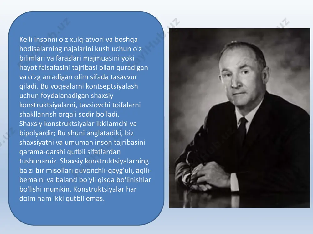 reydning nazariyasiga qarama-qarshi nazariya sifatida rivojlandi. yetishmovchilik hissi to’liqsizlik(norasolik) hissi superkompensatsiya a.adler fanga «yetishmov-chilik hissi»degan tushun-chani kiritdi. uning fikricha, bu tuyg‘u tabiiy va tug'ma bo’lib , har birimiz uchun xosdir va shaxsning rivojlanishida katta ahamiyatga ega. a.adler asosiy hayotiy maqsad individuallikni rivojlantirishni belgilovchi asosiy omil deb hisobladi yetishmovchilik hissi inson o’zidagi barcha imkoniyatlami ishga solishga va jamiyatda o ‘z o‘rnini topishga intiladi. adler bu jarayonni kompensatsiya yoki superkompensatsiya deb atadi. superkompensatsiya — bu yetishmovchilik hissiga bo'lgan tug‘ma reaksiyalarning ijtimoiy bir ko‘rinishidir. adlerning fikricha, ana shu tug‘ma instinktlar odamni atrofdagilarga tajovuzkor qilib qo'yadi. shuning uchun ham odamda nevroz rivojlanishining olish uchun undagi yetishmovchilik hissini bartaraf etish zarur. alfred adlerning individual psixologiyasi og’ishgan xulq psixologik sabablarining ko’plab shakllari tushunishga yordamlashdi.zaiflik to’laqonli emaslik tuyg’usi sifatida boshdan kechiriladi . to’laqonli emaslik tuyg’usi adler fikricha, dastlab 4-5 yoshda paydo bo’ladi . uni ikkita asosiy omillar kuchaytiradi . birinchidan, tug’ma nuksonlaк (sog’likning zaiflashuvi , jismoniy yetish-movchiliklar, …