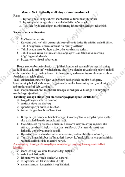 iqtisodiy tahlilning axborot manbaalari — DOCX