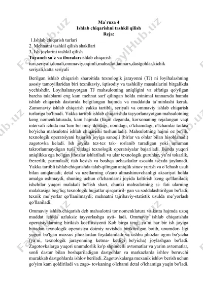 ishlab chiqarishni tashkil qilish — DOCX