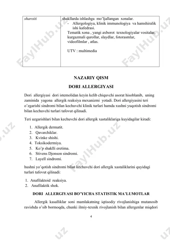 ifoxonalaridagi polipragmaziyani tahlil qilish natijasi shuni ko’rsatdiki, faqat 25% bemorlar 5 tadan kam bo’lmagan miqdorda, 27% bemorlar esa 25tadan ko’proq dori preparatlarini bir vaqtda qabul qilishgan. dori moddalardan allergiyada turli a’zolar va tizimlar bir xilda zarar ko’rmaydi. har bir dori moddaning aniq bir a’zoga ta’sir qilish xususiyati bo’lishiga qaramay dori modda allergiyalarida ko’proq alohida a’zolar va tizimlar patologik jarayonga tortiladi. shved qo’mitasining ma’lumotlariga qaraganda dori moddalarining ta’sirlari tufayli yuzaga keladigan asoratlar orasida eng ko’p holatlarda teridagi o’zgarishlar (25%), jigarda (13%), tomirlarda (10%) va qonda (10%) nojo’ya holatlar qayd etiladi. dori moddalar orasida ko’pincha ichish uchun qo’llaniladigan kontratseptiv vositalar (25%), og’riq qoldiruvchi moddalar (14%), psixotrop moddalar (12%) va yurak qon-tomir tizimiga ta’sir qiluvchi preparatlar (9%) turli asoratlarni keltirib chiqaradilar. dori modda allergiyasining 3,2% holati o’lim bilan yakunlandi, shulardan 48%i gemolitik asoratlar oqibatida, 13%i tromboemboliya natijasida, 9% anafilaktik shokdan, 7 %i o’lim esa jigardagi asoratlar oqibatida yuz berdi. farmatsevtikaning xaddan tashqari rivojlanishi …