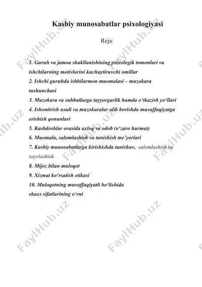 kasbiy munosabatlar psixologiyasi — DOCX