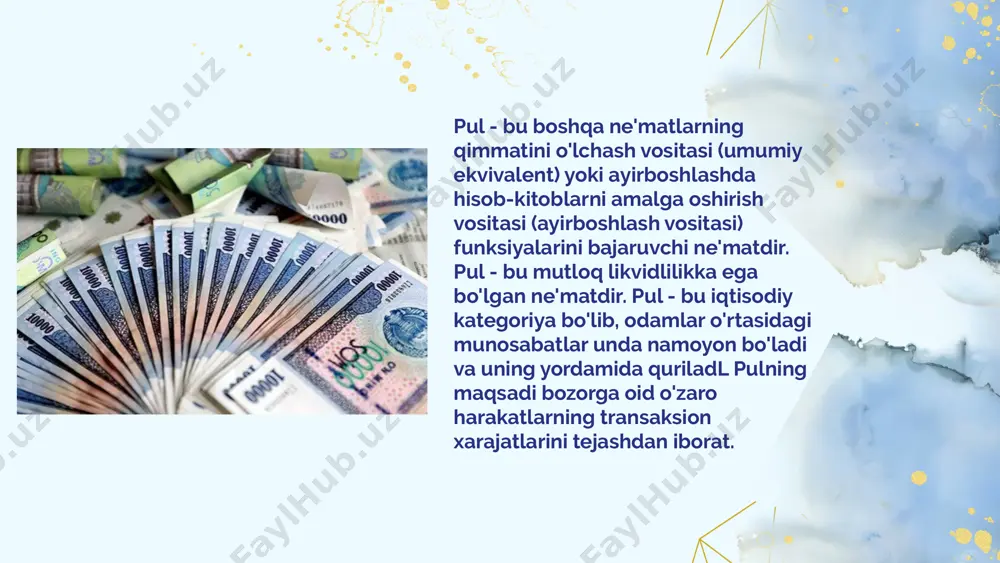 ri ikki guruhga bo'lingan, birinchi toifa kredit tashkilotlariga talab qilib olguncha depozitlarni va ikki yilgacha muddatli depozitlami qabul qilish huquqiga ega bo'lgan hamda bu huquqdan mahrum kredit tashkilotlaridir. http://em.tiiame.uz/storage/web/source/1/elektron%20kutubxona/15-18%20pul%2c%20kredit%20va%20banklar.pdf foydalanilgan adabiyotlar 2.http://em.tiiame.uz/storage/web/source/1/elektron%20kutubxona/15-18%20pul%2c%20kredit%20va%20banklar.pdf e'tiboriz uchun rahmat image1.png image2.png image3.svg image4.png image5.png image6.png image7.svg image8.png image9.png image10.png image11.png image12.png image13.png /docprops/thumbnail.jpeg