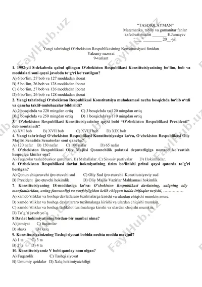 o‘zbekiston respublikasining konstitutsiyasi — DOCX
