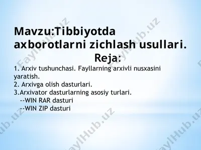 tibbiyotda axborotlarni zichlash usullari — PPTX