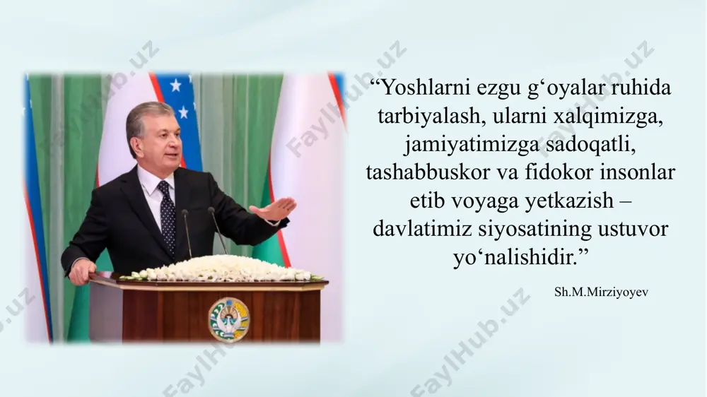 asi prezidentining 2018-yil 4-maydagi “mamlakatni demokratik yangilash jarayonida fuqarolik jamiyati institutlarining rolini tubdan oshirish chora-tadbirlari to‘g‘risida”gi 5430-sonli farmoni o‘zbekiston respublikasi vazirlar mahkamasining 2022-yil 11-apreldagi “volontyorlik faoliyatini yanada qo‘llab-quvvatlash chora-tadbirlari to‘g‘risida”gi 169-sonli qarori mavzuga oid me’yoriy-huquqiy hujjatlar adabiyotlar tahlili 1. r.yusupov - “ijtimoiy ishga kirish” o‘quv qo’llanmasi toshkent (2018) 2. b.tursunov - “volontyorlik kasb emas” maqolasi (2021) 3. steve mccurley – “101 ideas for volunteer programs” (“volontyorlik dasturlari uchun 101 ta g‘oya”) 2022-yil 4. barbara carter - “organizing school volunteer programs” (“maktabda volontyorlik dasturlarini tashkil etish”) 2024-yil xorijiy tajribalar shvetsiya ta’lim tizimi ijtimoiy faollik va fuqarolik ongini shakllantirishga katta e’tibor qaratadi. volontyorlik faoliyati maktabda tarbiyaviy dasturlarning ajralmas qismi hisoblanadi. o‘quvchilar “service learning” (xizmat orqali o‘rganish) modeli asosida mahalliy kutubxona, qariyalar uyi, yoki ekologik tashkilotlarda amaliy volontyorlik ishlarini bajarishadi. mahalliy hokimiyatlar volontyorlik faoliyatini moliyalashtirishga yordam beradi, o‘quvchilar esa bu ishlarni o‘z portfoliolariga kiritadi. germaniyada ko‘pchilik federal yerlar maktab o‘quvchilari uchun 9-10-sinflarda ijtimoiy …
