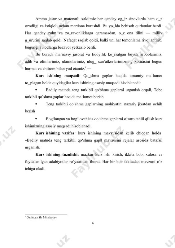 a bog`langan qo`shma gaplar; · nisbiy so`zlar bilan bog`langan qo`shma gaplar; · kesimlik so`zlari bilan bog`langan qo`shma gaplar. qo`shma gaplarni uyushiq kesimli sodda gaplardan (salima o`tirar, turar va yig`lab chopar edi; sotuvchi do`kondagi kitoblardan uch-to`rttasini artib, o`qib chiqdi kabi) hamda sodda va qo`shma gaplar orasidagi «oraliq uchinchi» uyushgan gaplardan (bahor kelar, dala ishlari qizib ketar edi kabi) farqlash lozim. gapning aktual bo`linishi. nutq xusuiylik tabiatiga egaligi sababli gapda ishtirok etayotgan so`zshakllar tartibi bir qadar erkindir. biroq bu «erkinlik» hech qachon umumiy lisoniy qonuniyatlar doirasidan chetga chiqolmaydi. nutq qaysi uslubdaligiga ko`ra, so`zlovchining maqsadi asosida gap tarkibidagi so`zshakllar umumiy tartibga ega bo`ladi. bundan tashqari, nutqiy bosqichdagi istalgan gap mazmunan ma‘lum voqelikni ifodalash bilan birga, so`zlovchi axborotni nima maqsadda uzatayotganligini ham bildiradi. chunonchi, salima universitetdan qaytdi gapida muayyan shaxsning (ya‘ni salimaning) universitetdan qaytishi voqeligi xabar qilingan, bu birinchidan. ikkinchi jihatdan e‘tibor qaratsak, gapda so`zlovchining tinglovchiga salimaning qaerdan qaytganligi haqidagi ma‘lumotni yetkazish maqsadi ham …