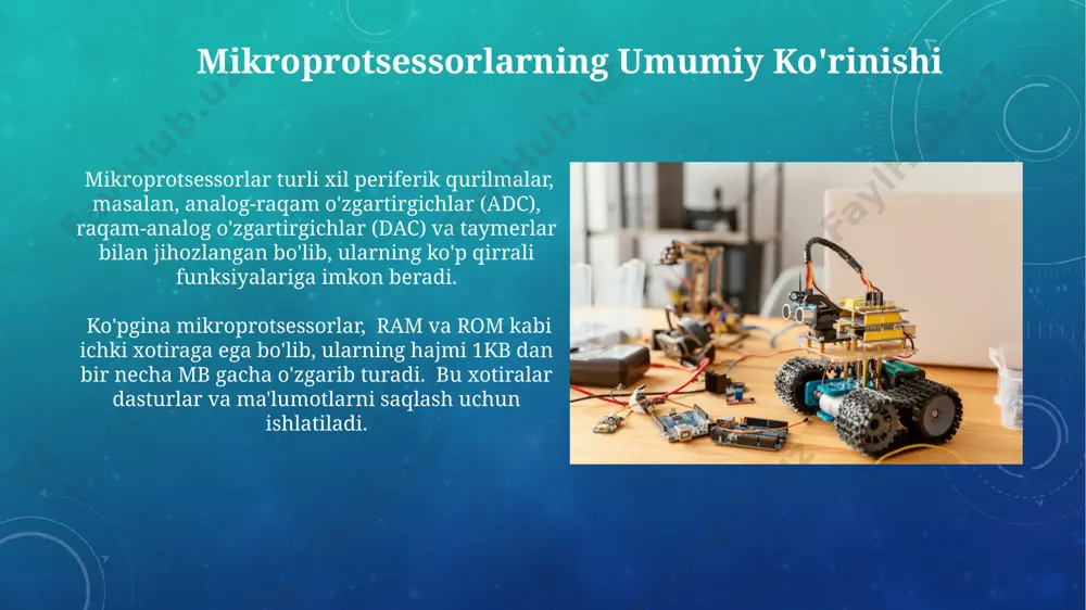 nlovi, loyihaning murakkabligi, xotira hajmi, real vaqt talablari va qurilmaning quvvat sarfini hisobga olgan holda amalga oshiriladi, bu esa 100 dan ortiq parametrlarni o'z ichiga olishi mumkin. e'tiboringiz uchun rahmat @taqdimot_robot image3.png image4.jpg image5.jpg image6.jpg image7.jpg image8.jpg image9.jpg image10.jpg image11.jpg image12.jpg