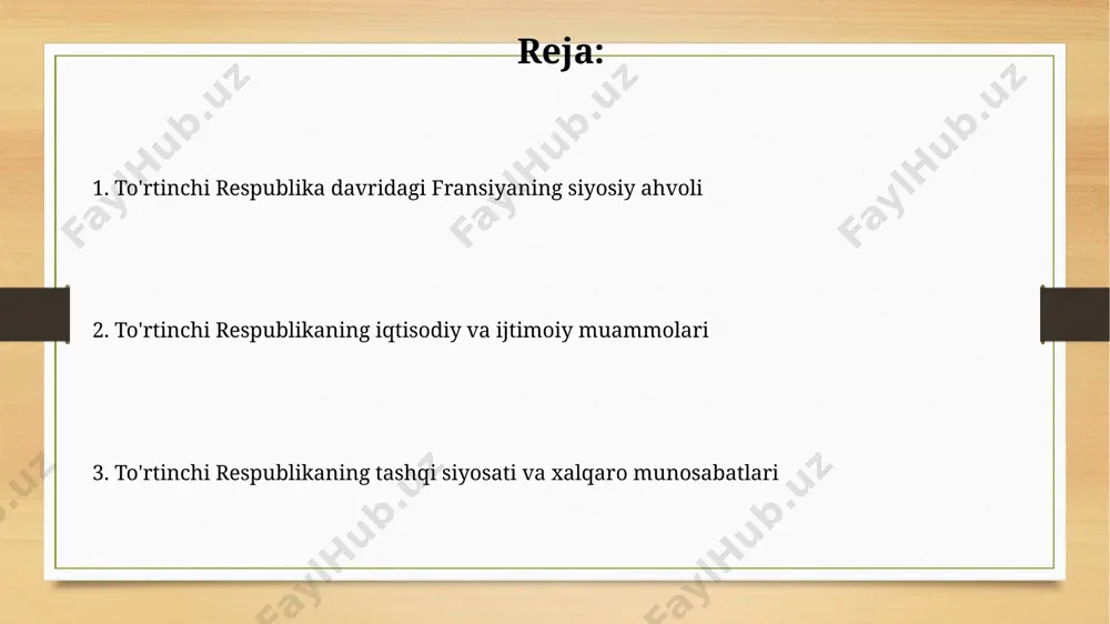 mati davridagi milliy birdamlikning yoʻqligi va 1945-yildan keyin koʻplab siyosiy partiyalarning raqobatbardoshligi sabab boʻldi. toʻrtinchi respublikaning qulashiga olib kelgan omillar aljirda mustaqillik uchun kurash va 1950-yillarning oʻrtalarida aljirdagi zoʻravonliklar, fransiya armiyasi va siyosatchilar orasida chuqur boʻlinishni keltirib chiqardi, bu esa respublikaning konstitutsiyaviy tuzumini zaiflashtirdi va uni qulashga olib keldi. hindistonxitoy urushidagi fransiyaning magʻlubiyati va 1954 yildagi jeneva bitimlarining fransiya uchun noqulay shartlari, milliy obro'ga putur yetkazdi va siyosiy beqarorlikni kuchaytirdi, shu bilan toʻrtinchi respublikaning qulashiga hissa qoʻshdi. ikkinchi jahon urushi oqibatlari va iqtisodiy qiyinchiliklar ikkinchi jahon urushi frantsiyaning iqtisodiyotini vayron qildi, 1945 yilda yalpi ichki mahsulot 1938 yil darajasining atigi 70% ni tashkil etdi, bu esa jiddiy inflyatsiyaga va qashshoqlikka olib keldi. fransiya, evropaning boshqa mamlakatlari singari, urushdan keyin amerika qo'shma shtatlaridan marshall rejasi bo'yicha 2 milliard dollardan ortiq moliyaviy yordam oldi, bu esa qisman iqtisodiy tiklanishga hissa qo'shdi, ammo qarzlarni ham orttirdi. fransiyaning yevropa ittifoqiga qoʻshilishiga tayyorgarlik frantsiyaning yevropa …